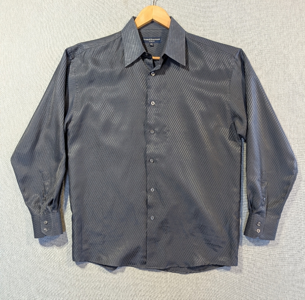 Vroom & Dreesmann Striped Dress Shirt Men's Medium 15-15 1/2 Dark Gray